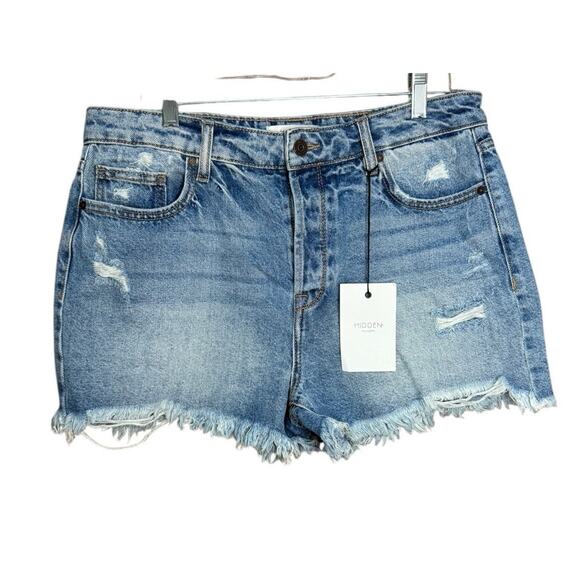 NWT Hidden LA Sofie Button Fly Mom Short Women's Size XL‎ Distressed Medium Wash - Picture 1 of 6